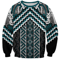 Maori Tukutuku Taniko Motifs Sweatshirt Teal Poutama Mix Kowhaiwhai