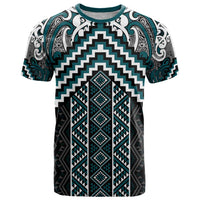 Maori Tukutuku Taniko Motifs T Shirt Teal Poutama Mix Kowhaiwhai LT7 Teal - Polynesian Pride