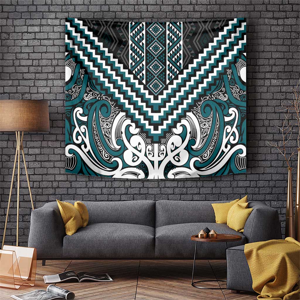 Maori Tukutuku Taniko Motifs Tapestry Teal Poutama Mix Kowhaiwhai