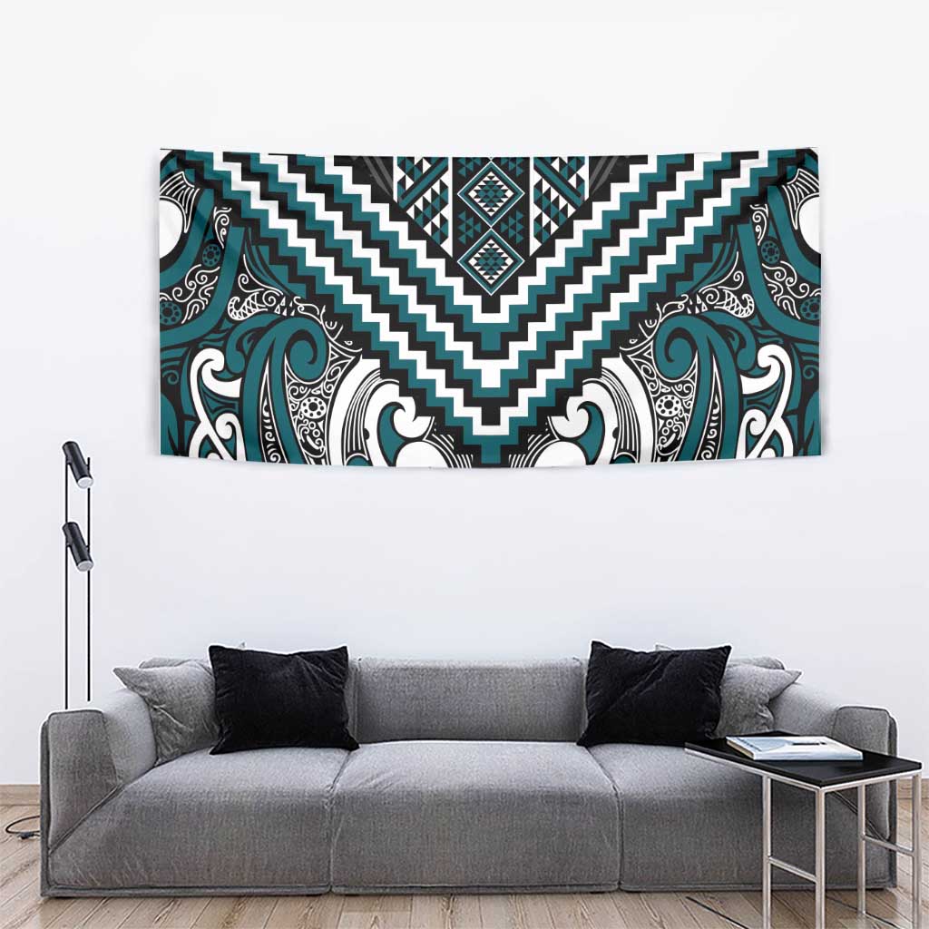 Maori Tukutuku Taniko Motifs Tapestry Teal Poutama Mix Kowhaiwhai