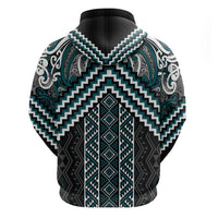 Maori Tukutuku Taniko Motifs Zip Hoodie Teal Poutama Mix Kowhaiwhai