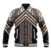 Maori Tukutuku Taniko Motifs Baseball Jacket Brown Poutama Mix Kowhaiwhai