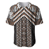 Maori Tukutuku Taniko Motifs Baseball Jersey Brown Poutama Mix Kowhaiwhai LT7 Brown - Polynesian Pride