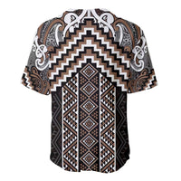 Maori Tukutuku Taniko Motifs Baseball Jersey Brown Poutama Mix Kowhaiwhai LT7 - Polynesian Pride