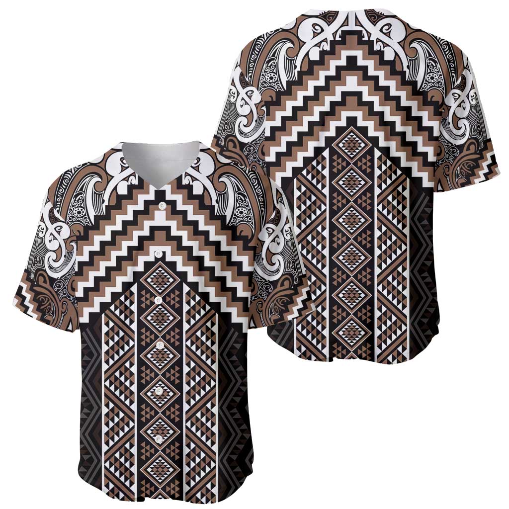 Maori Tukutuku Taniko Motifs Baseball Jersey Brown Poutama Mix Kowhaiwhai LT7 - Polynesian Pride