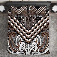 Maori Tukutuku Taniko Motifs Bedding Set Brown Poutama Mix Kowhaiwhai