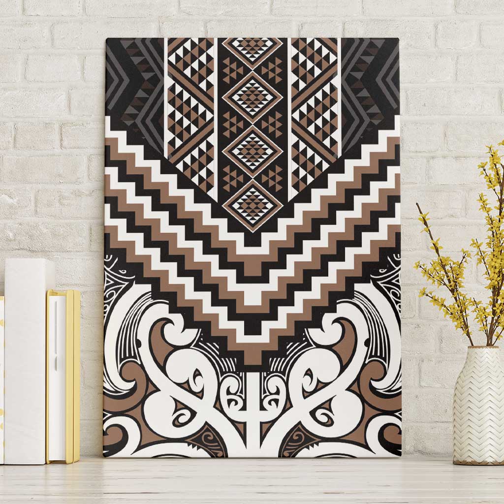 Maori Tukutuku Taniko Motifs Canvas Wall Art Brown Poutama Mix Kowhaiwhai