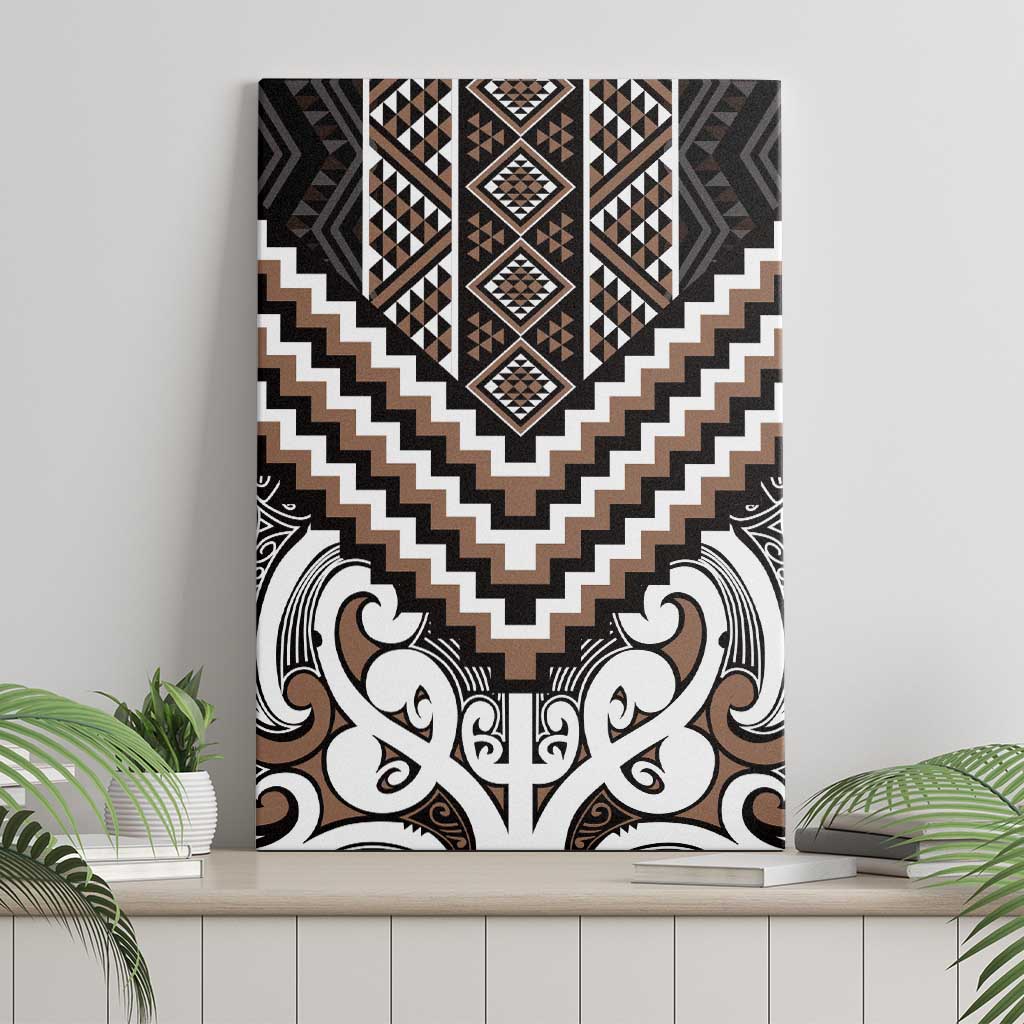 Maori Tukutuku Taniko Motifs Canvas Wall Art Brown Poutama Mix Kowhaiwhai