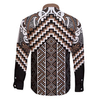Maori Tukutuku Taniko Motifs Family Matching Long Sleeve Bodycon Dress and Hawaiian Shirt Brown Poutama Mix Kowhaiwhai LT7 - Polynesian Pride