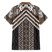 Maori Tukutuku Taniko Motifs Family Matching Puletasi and Hawaiian Shirt Brown Poutama Mix Kowhaiwhai LT7 - Polynesian Pride