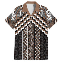 Maori Tukutuku Taniko Motifs Family Matching Short Sleeve Bodycon Dress and Hawaiian Shirt Brown Poutama Mix Kowhaiwhai LT7 Dad's Shirt - Short Sleeve Brown - Polynesian Pride