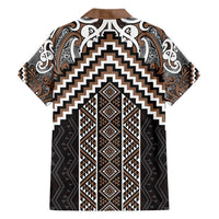 Maori Tukutuku Taniko Motifs Family Matching Short Sleeve Bodycon Dress and Hawaiian Shirt Brown Poutama Mix Kowhaiwhai LT7 - Polynesian Pride