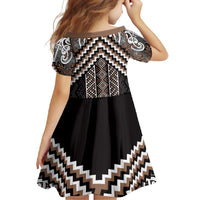 Maori Tukutuku Taniko Motifs Family Matching Tank Maxi Dress and Hawaiian Shirt Brown Poutama Mix Kowhaiwhai LT7 - Polynesian Pride