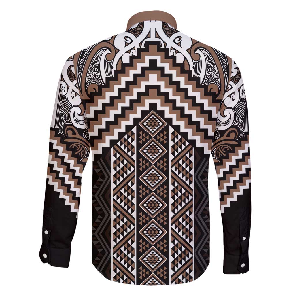 Maori Tukutuku Taniko Motifs Family Matching Tank Maxi Dress and Hawaiian Shirt Brown Poutama Mix Kowhaiwhai LT7 - Polynesian Pride