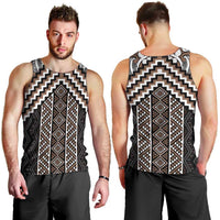 Maori Tukutuku Taniko Motifs Men Tank Top Brown Poutama Mix Kowhaiwhai