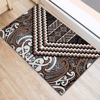 Maori Tukutuku Taniko Motifs Rubber Doormat Brown Poutama Mix Kowhaiwhai LT7 - Polynesian Pride