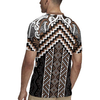 Maori Tukutuku Taniko Motifs Rugby Jersey Brown Poutama Mix Kowhaiwhai LT7 - Polynesian Pride