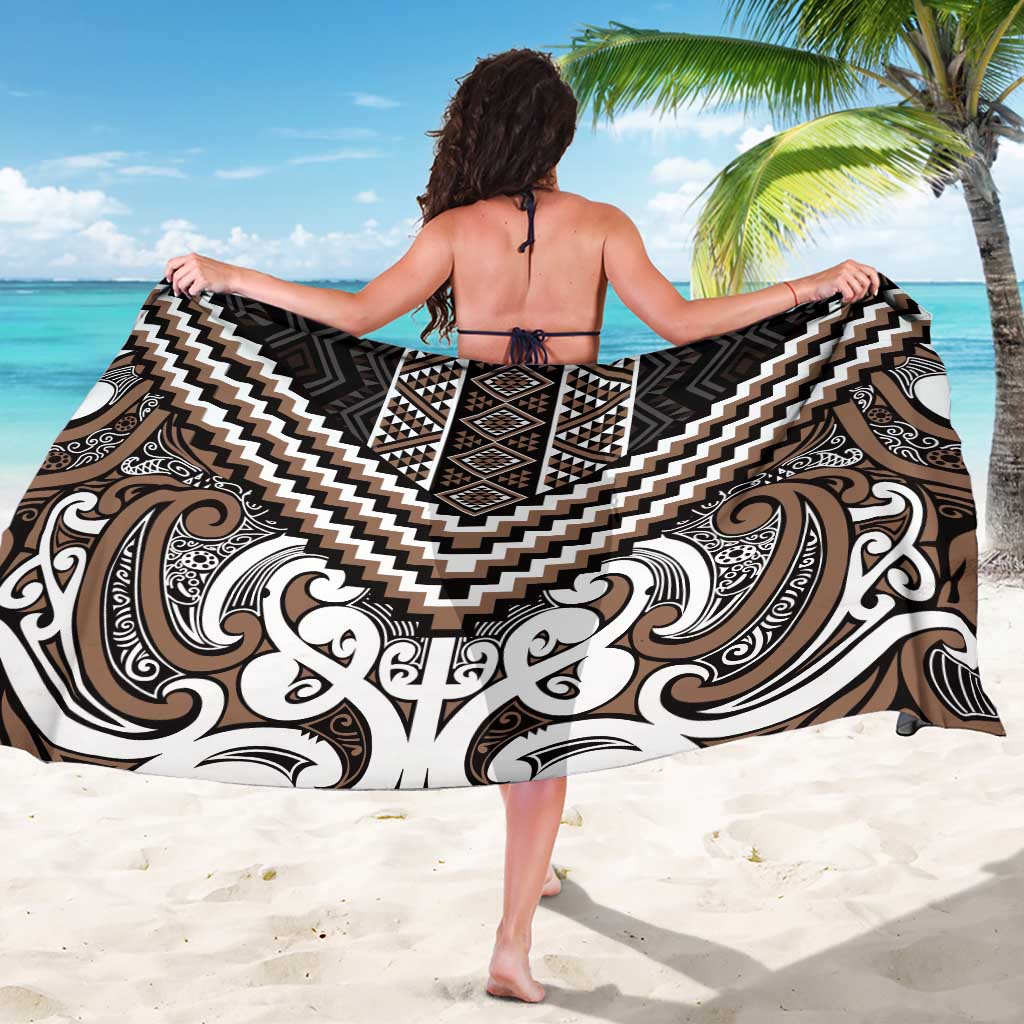 Maori Tukutuku Taniko Motifs Sarong Brown Poutama Mix Kowhaiwhai LT7 - Polynesian Pride