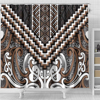Maori Tukutuku Taniko Motifs Shower Curtain Brown Poutama Mix Kowhaiwhai