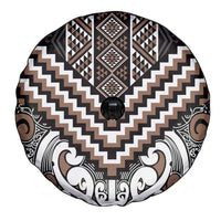 Maori Tukutuku Taniko Motifs Spare Tire Cover Brown Poutama Mix Kowhaiwhai