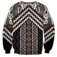 Maori Tukutuku Taniko Motifs Sweatshirt Brown Poutama Mix Kowhaiwhai