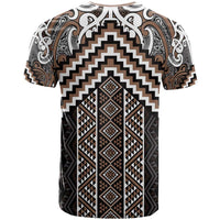 Maori Tukutuku Taniko Motifs T Shirt Brown Poutama Mix Kowhaiwhai LT7 - Polynesian Pride