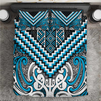 Maori Tukutuku Taniko Motifs Bedding Set Turquoise Poutama Mix Kowhaiwhai