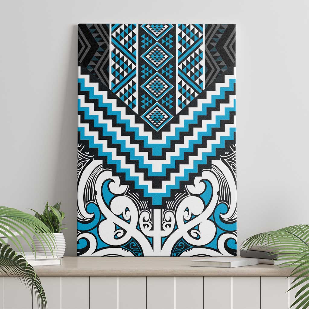 Maori Tukutuku Taniko Motifs Canvas Wall Art Turquoise Poutama Mix Kowhaiwhai