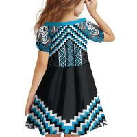 Maori Tukutuku Taniko Motifs Family Matching Off Shoulder Short Dress and Hawaiian Shirt Turquoise Poutama Mix Kowhaiwhai LT7 - Polynesian Pride