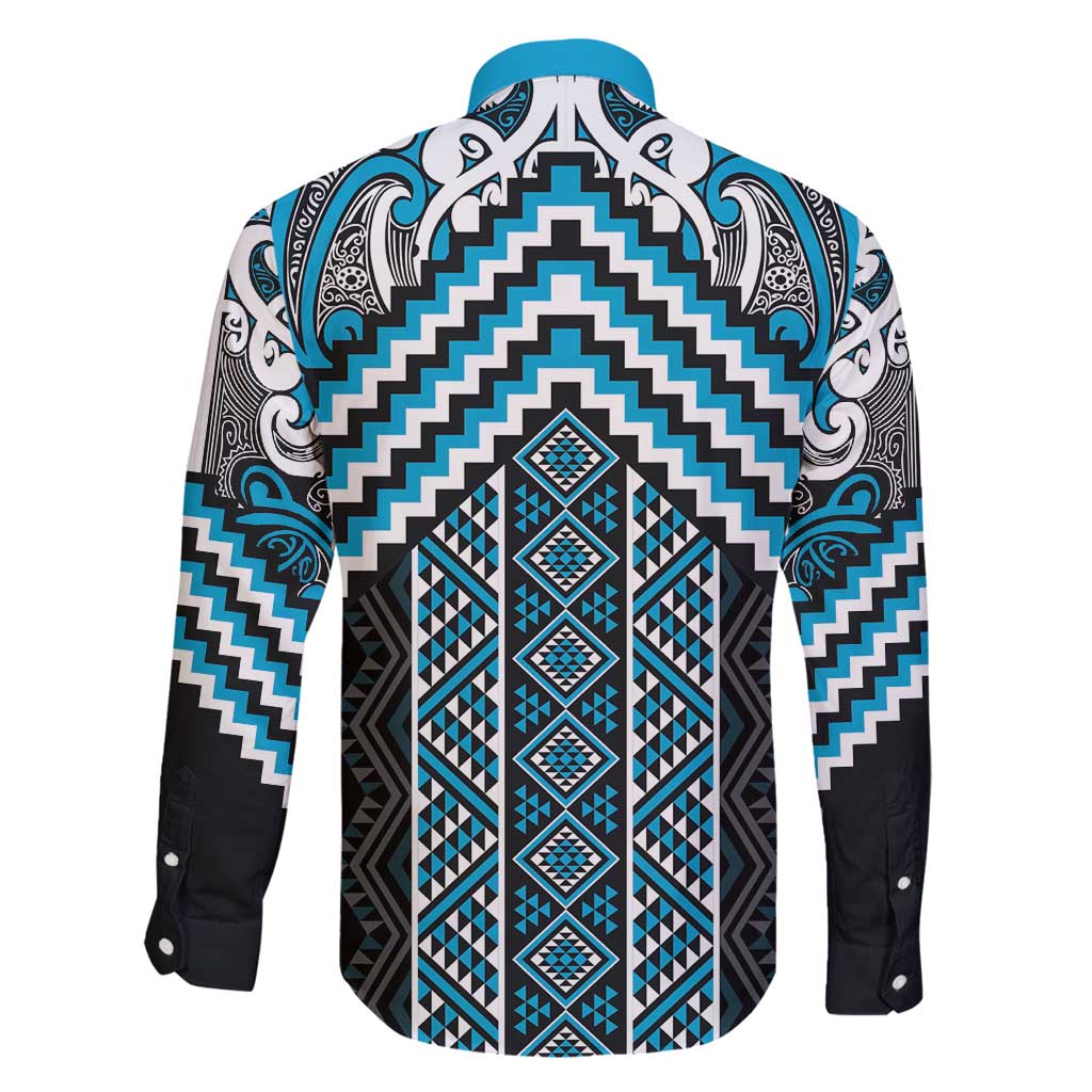 Maori Tukutuku Taniko Motifs Family Matching Puletasi and Hawaiian Shirt Turquoise Poutama Mix Kowhaiwhai LT7 - Polynesian Pride