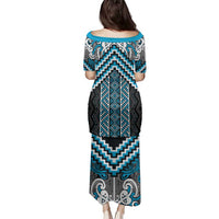 Maori Tukutuku Taniko Motifs Family Matching Puletasi and Hawaiian Shirt Turquoise Poutama Mix Kowhaiwhai LT7 - Polynesian Pride