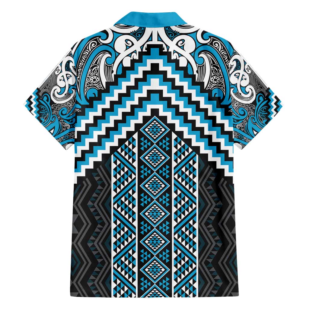 Maori Tukutuku Taniko Motifs Family Matching Tank Maxi Dress and Hawaiian Shirt Turquoise Poutama Mix Kowhaiwhai LT7 - Polynesian Pride