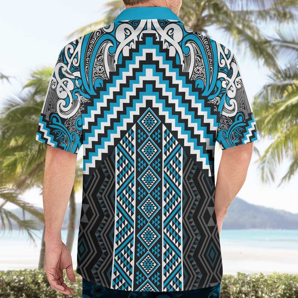 Maori Tukutuku Taniko Motifs Hawaiian Shirt Turquoise Poutama Mix Kowhaiwhai