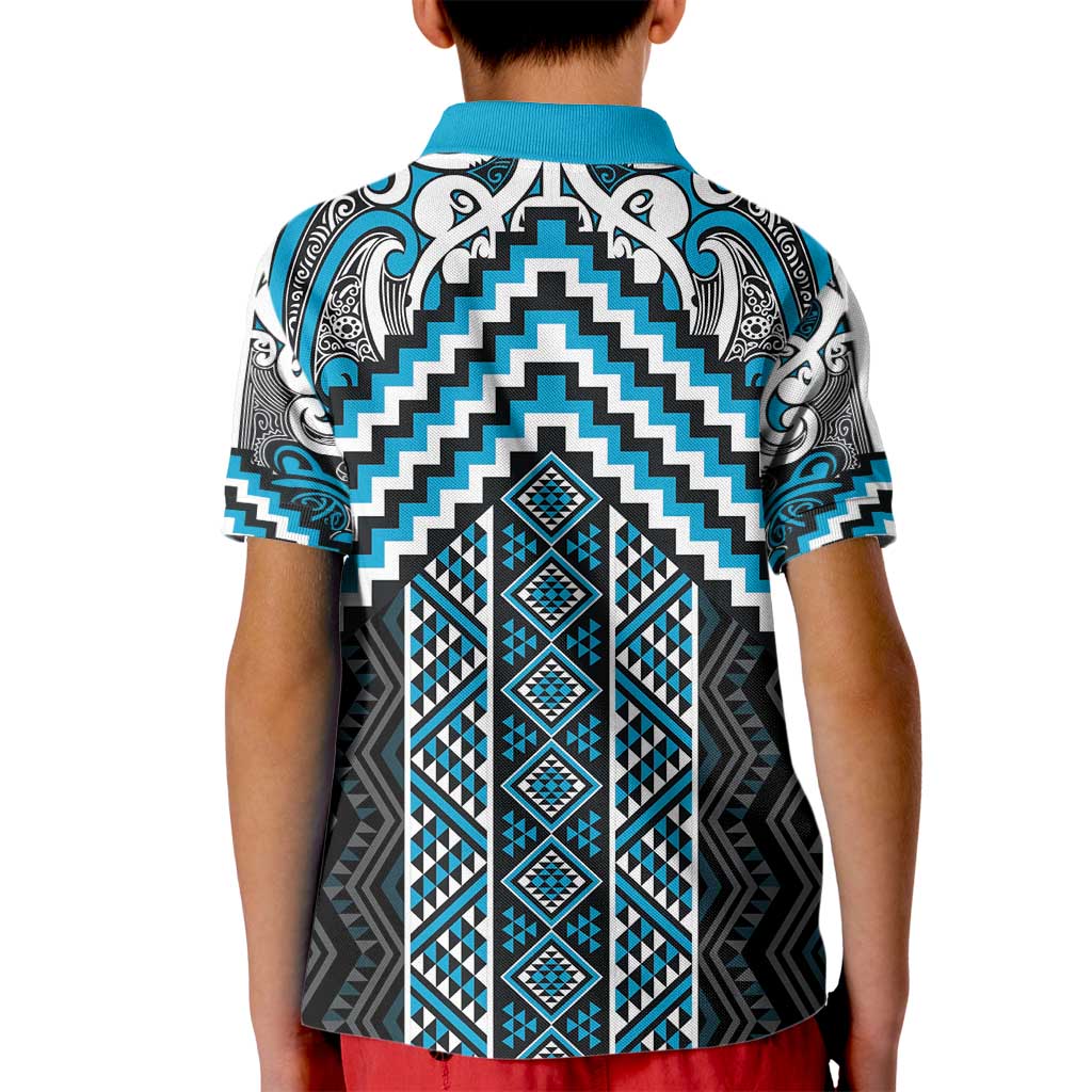 Maori Tukutuku Taniko Motifs Kid Polo Shirt Turquoise Poutama Mix Kowhaiwhai LT7 - Polynesian Pride