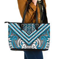 Maori Tukutuku Taniko Motifs Leather Tote Bag Turquoise Poutama Mix Kowhaiwhai LT7 - Polynesian Pride