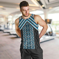 Maori Tukutuku Taniko Motifs Men Tank Top Turquoise Poutama Mix Kowhaiwhai