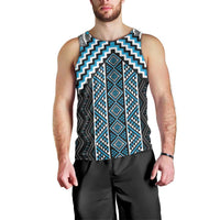Maori Tukutuku Taniko Motifs Men Tank Top Turquoise Poutama Mix Kowhaiwhai