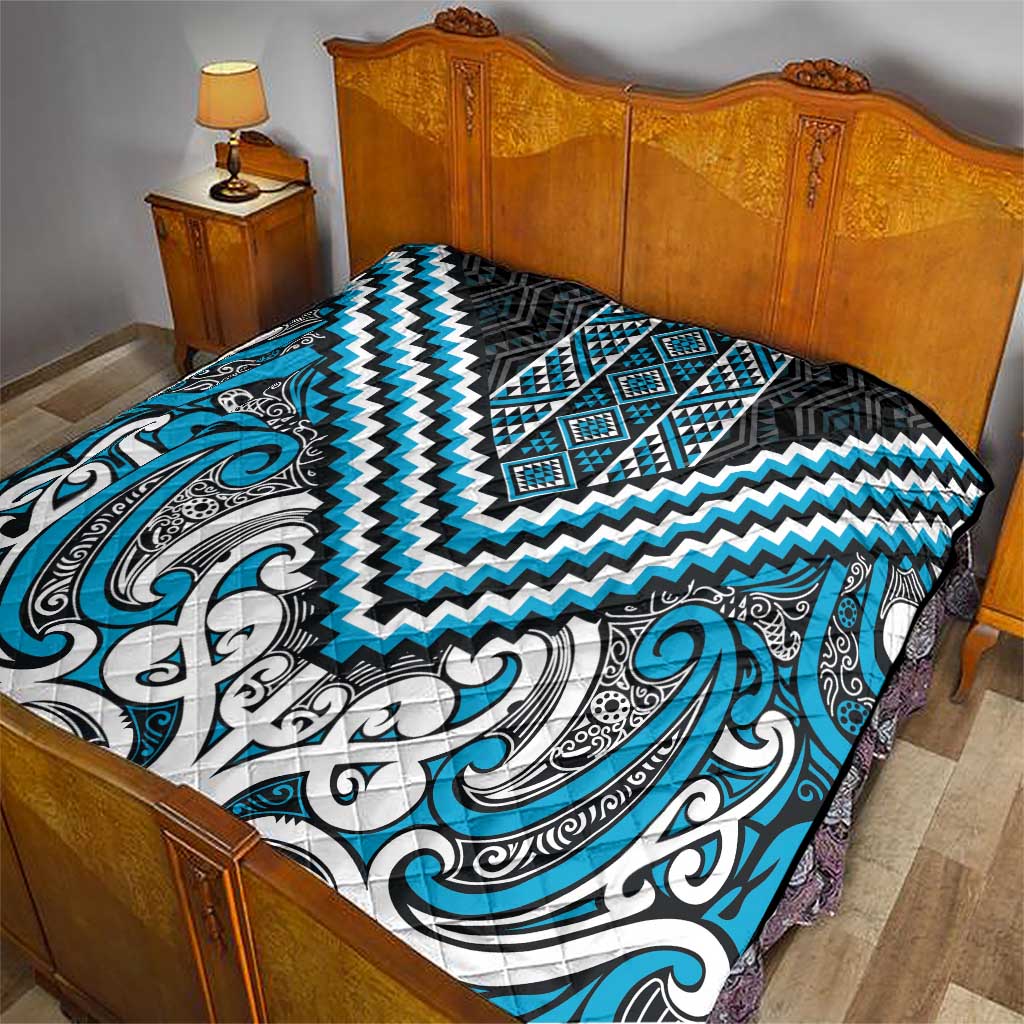 Maori Tukutuku Taniko Motifs Quilt Turquoise Poutama Mix Kowhaiwhai LT7 - Polynesian Pride