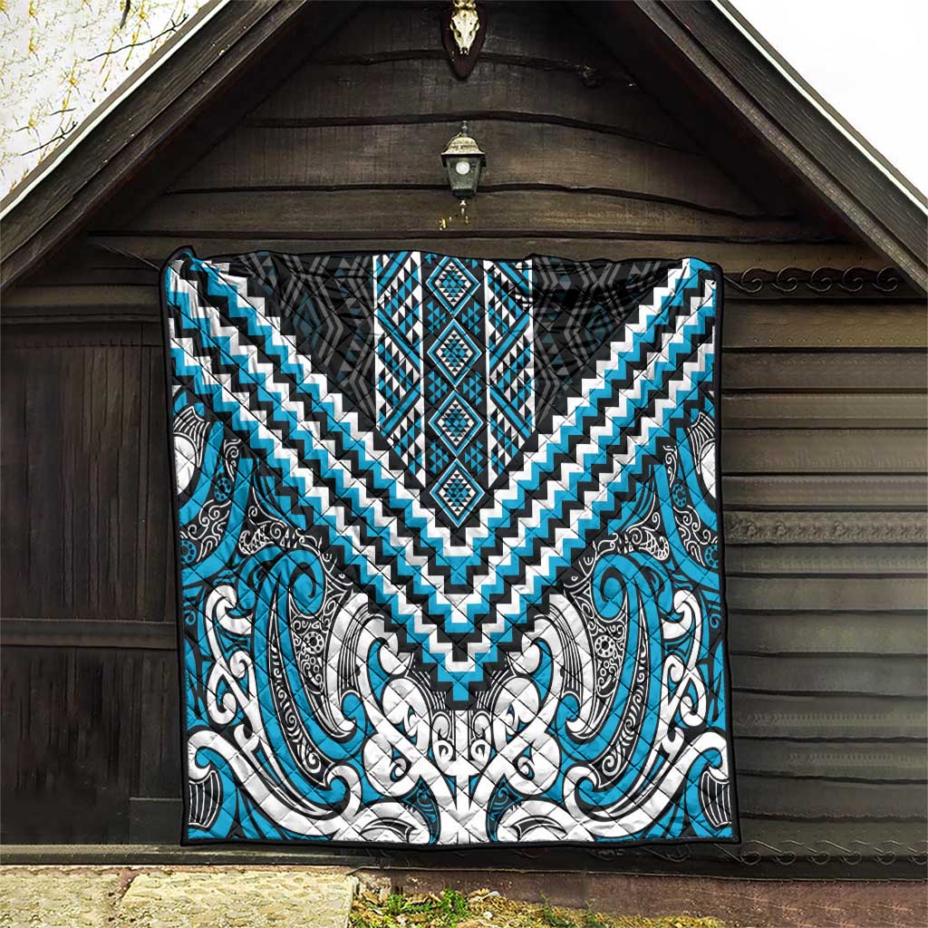 Maori Tukutuku Taniko Motifs Quilt Turquoise Poutama Mix Kowhaiwhai LT7 - Polynesian Pride