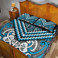 Maori Tukutuku Taniko Motifs Quilt Bed Set Turquoise Poutama Mix Kowhaiwhai