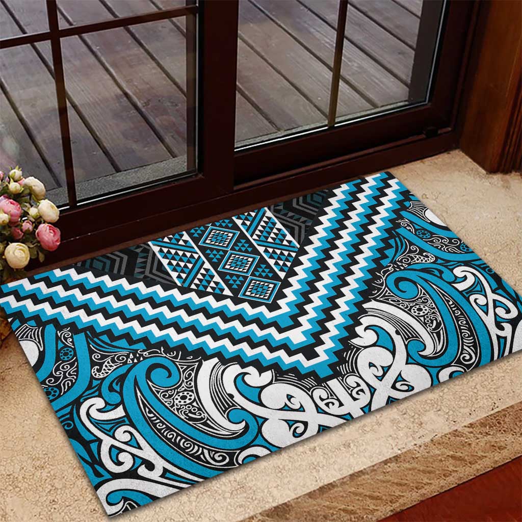 Maori Tukutuku Taniko Motifs Rubber Doormat Turquoise Poutama Mix Kowhaiwhai LT7 - Polynesian Pride