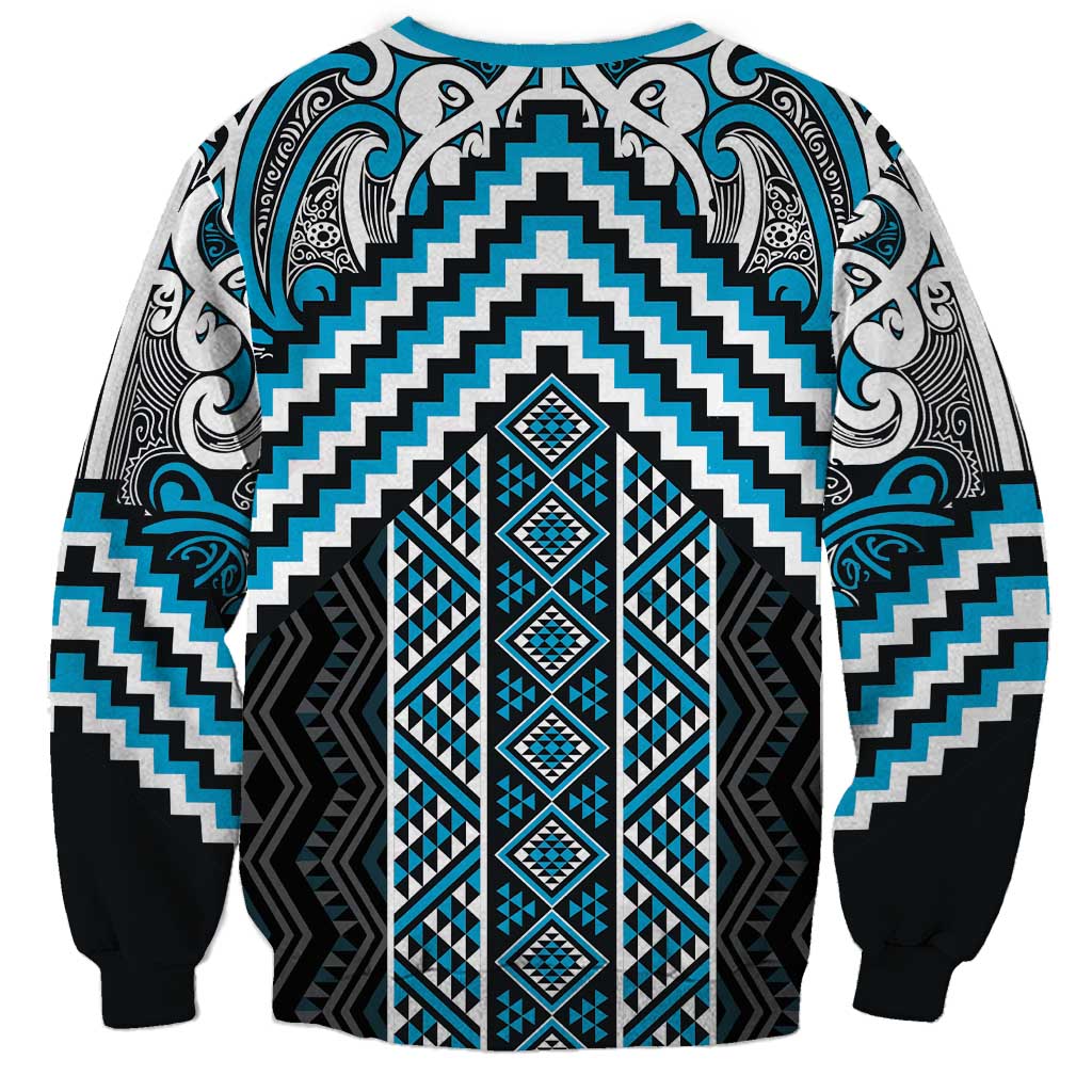 Maori Tukutuku Taniko Motifs Sweatshirt Turquoise Poutama Mix Kowhaiwhai
