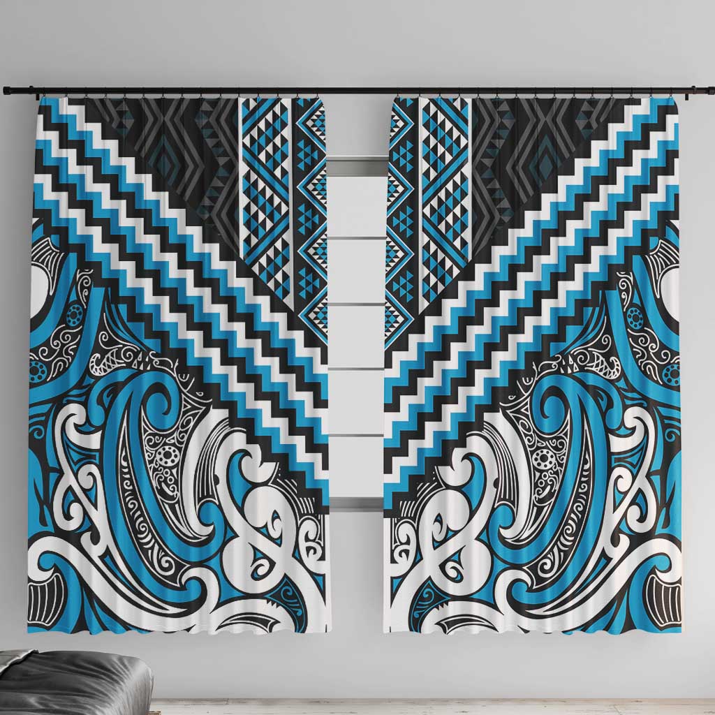 Maori Tukutuku Taniko Motifs Window Curtain Turquoise Poutama Mix Kowhaiwhai