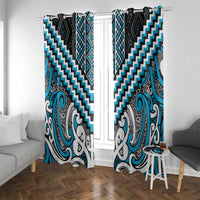 Maori Tukutuku Taniko Motifs Window Curtain Turquoise Poutama Mix Kowhaiwhai