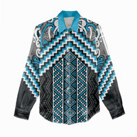Maori Tukutuku Taniko Motifs Women Casual Shirt Turquoise Poutama Mix Kowhaiwhai LT7 - Polynesian Pride