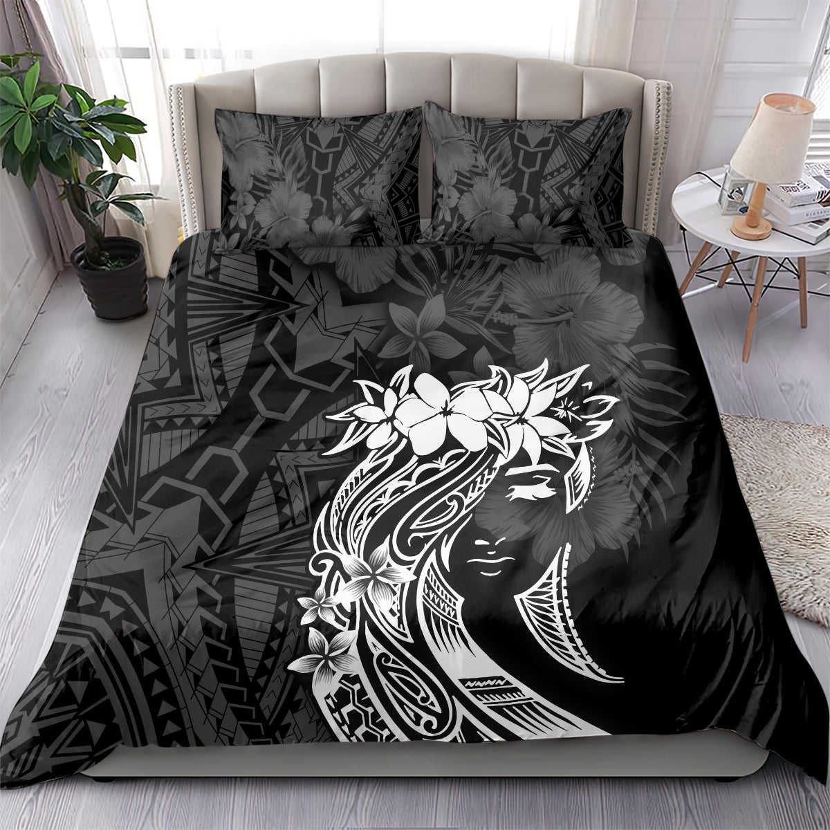 Polynesian Women's Day Bedding Set Plumeria Passion - Black LT7 - Polynesian Pride