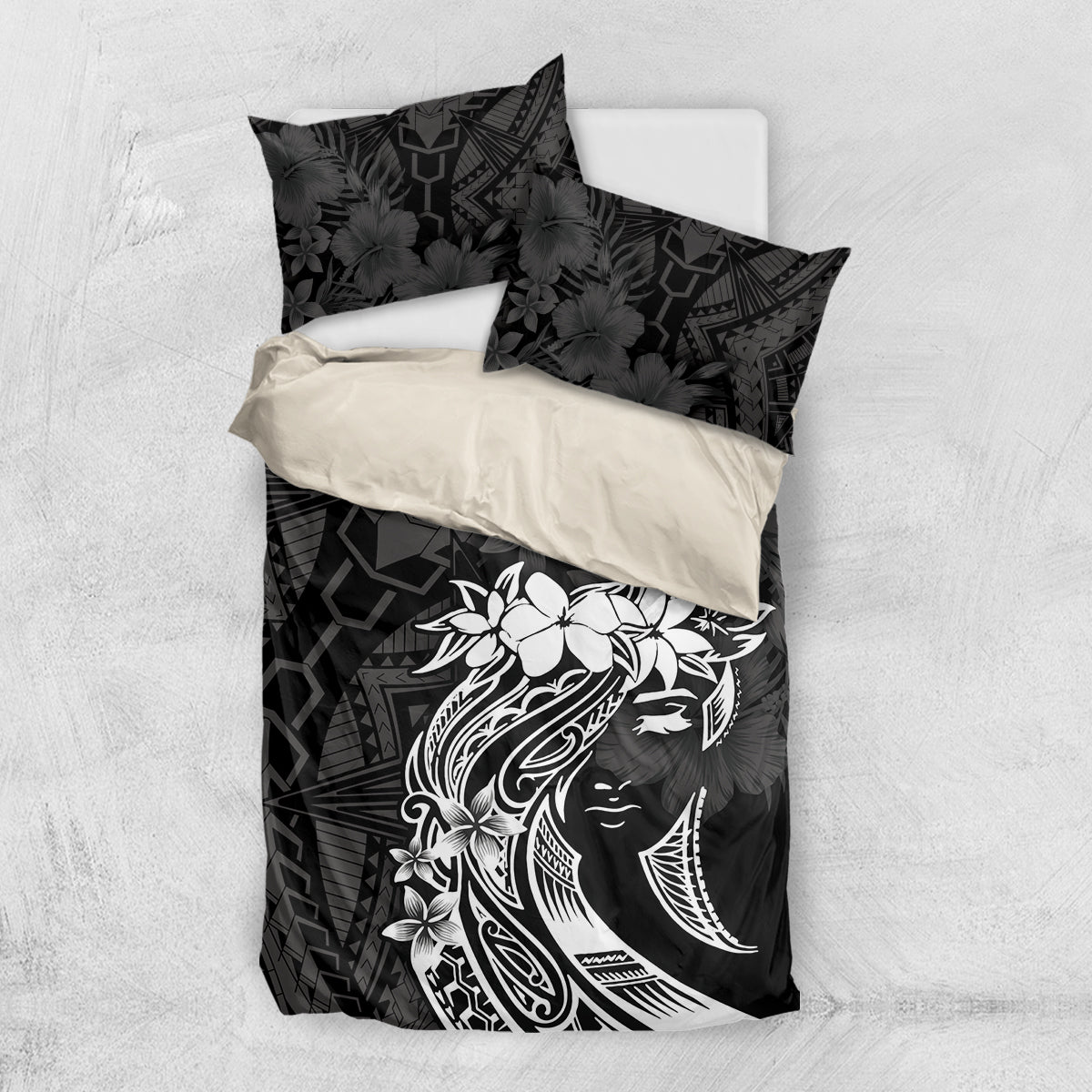 Polynesian Women's Day Bedding Set Plumeria Passion - Black LT7 US Twin 172cm x 218cm Black - Polynesian Pride