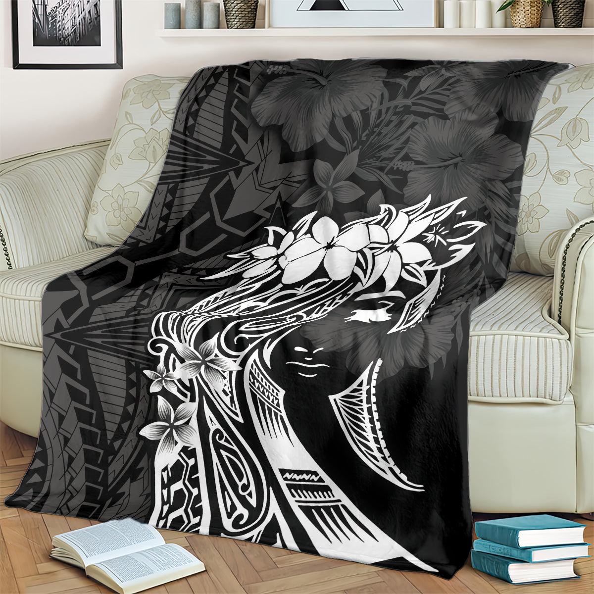Polynesian Women's Day Blanket Plumeria Passion - Black LT7 - Polynesian Pride