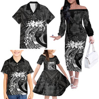 Polynesian Women's Day Family Matching Off Shoulder Long Sleeve Dress and Hawaiian Shirt Plumeria Passion - Black LT7 - Polynesian Pride