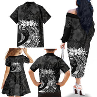 Polynesian Women's Day Family Matching Off Shoulder Long Sleeve Dress and Hawaiian Shirt Plumeria Passion - Black LT7 - Polynesian Pride